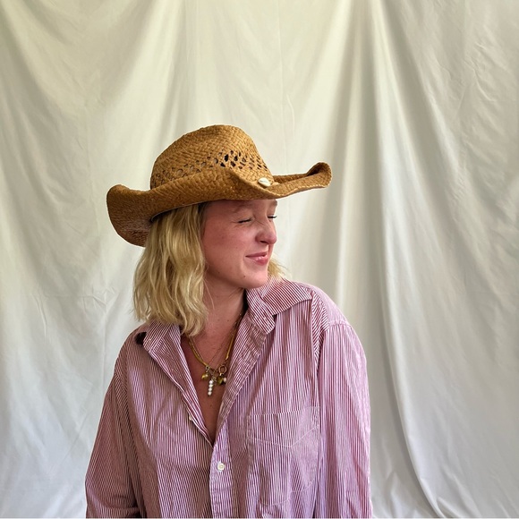 Y2K Straw Cowboy Hat with Shell Detail | Coastal Cowgirl Style - Picture 1 of 6